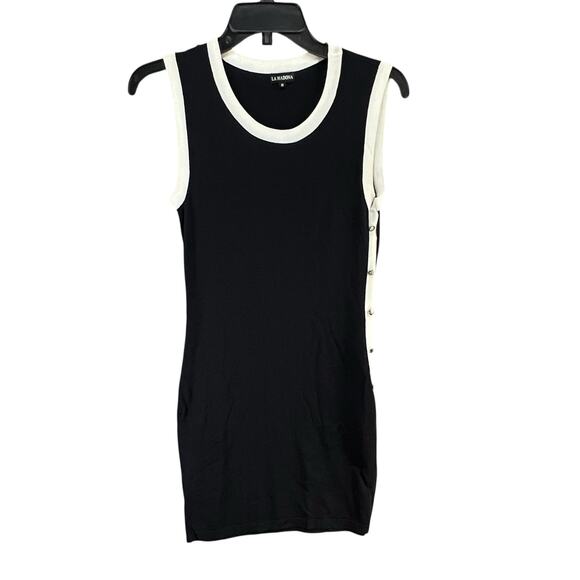 La Madona Y2K Tank Knit Dress M Black White Buttons Stretch Sporty Minimalist - Picture 5 of 13